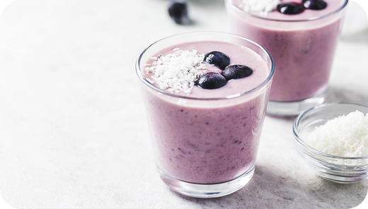 Vanilla Berry Blast Smoothies on grey table